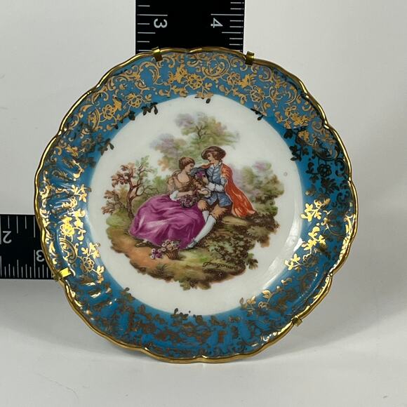 Limoges La Reine Porcelain Small Plate Teal Blue Surround The Proposal Scene - Picture 6 of 6